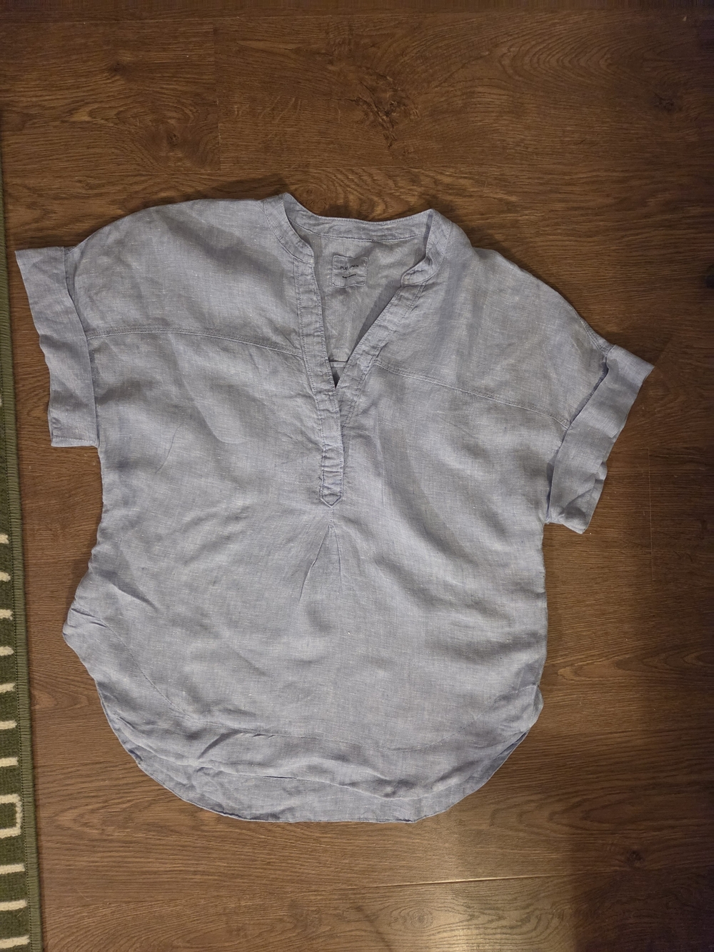 Light Blue Linen Short-Sleeve Henley-style Shirt